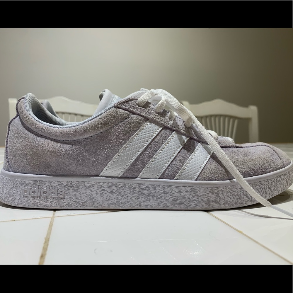 White n gray Adidas.